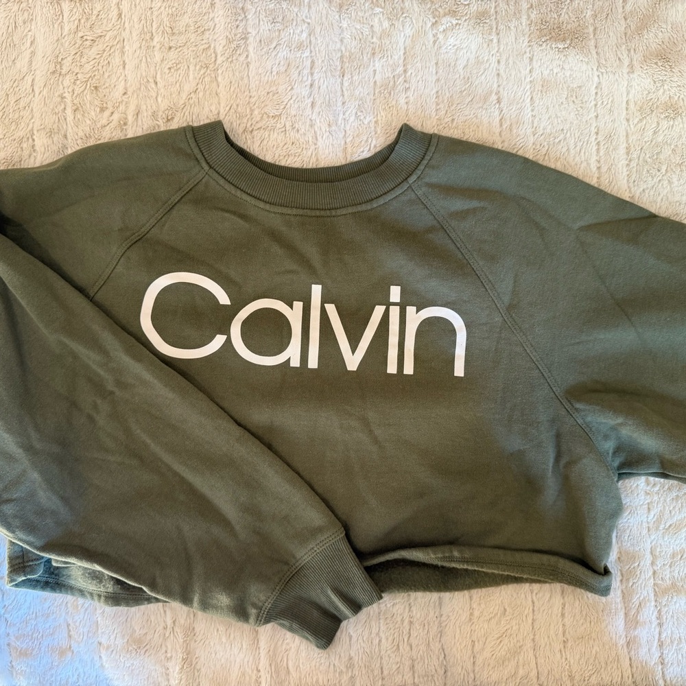 Calvin Klein Olive Green Cropped Sweatshirt